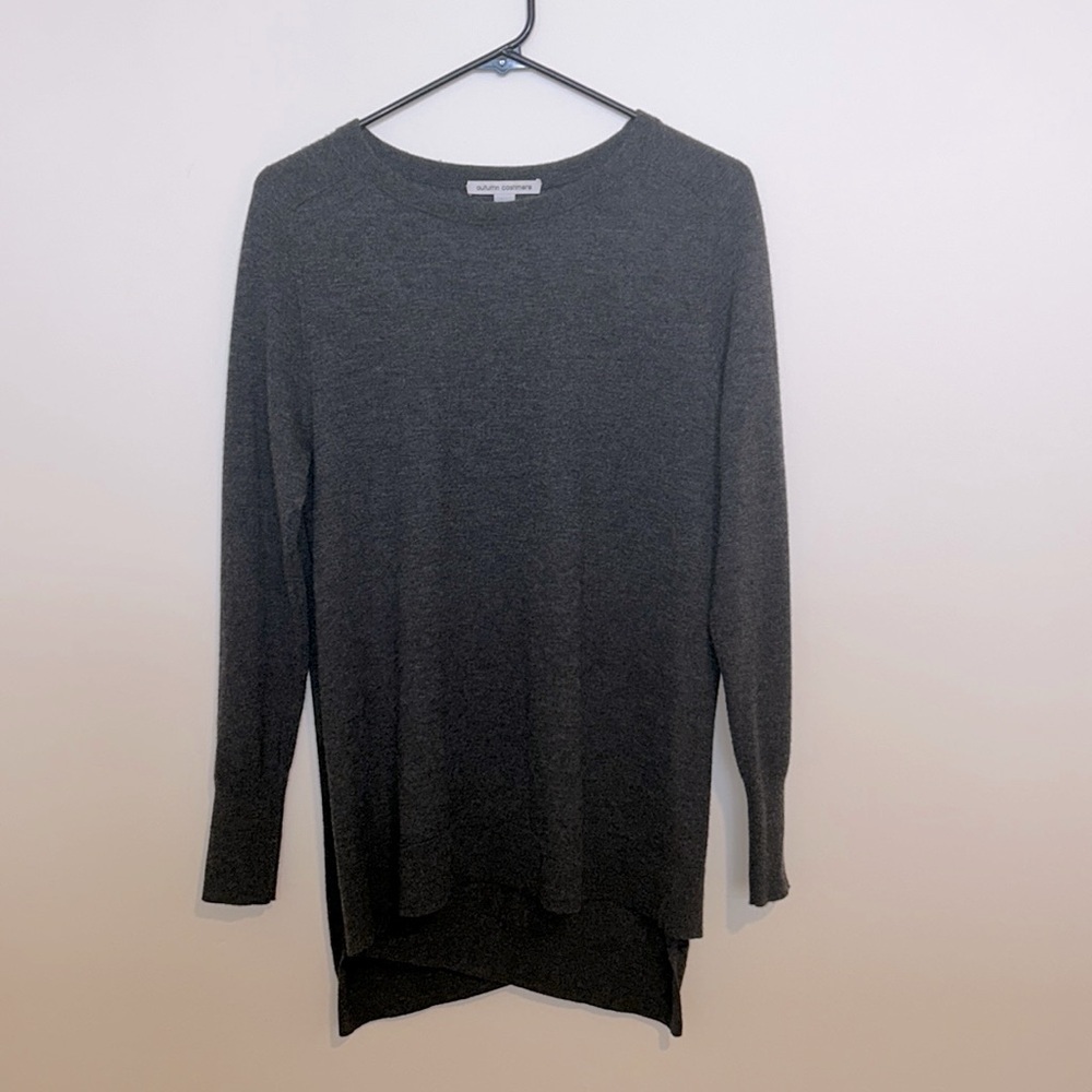 Autumn Cashmere Dark Gray 100% Cashmere Crew Sweater Cross Back